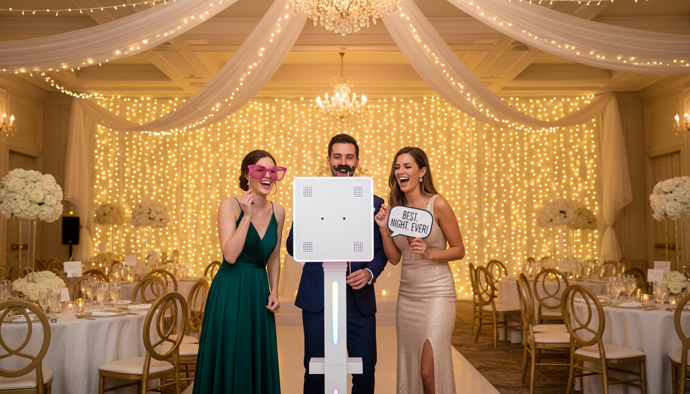 Invités utilisant le photobooth lors d'un mariage à Mulhouse